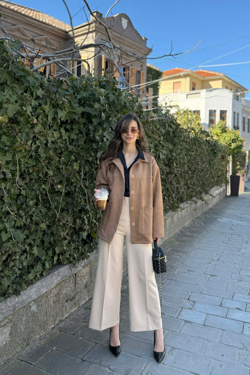 ONE COLOR SIMPLE WOMEN JACKET LIGHT BROWN/KAZB - 3