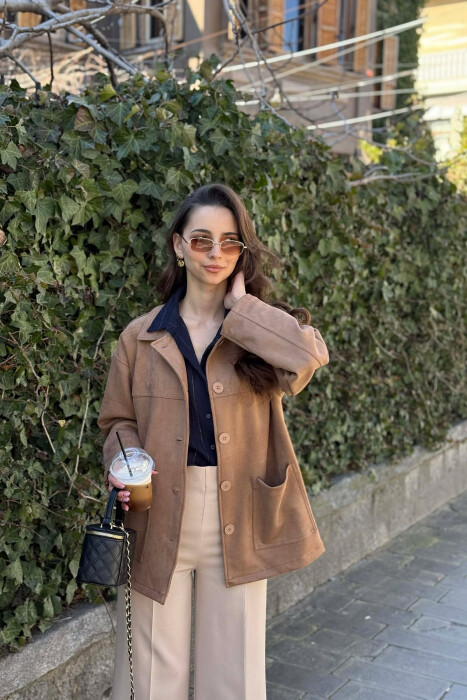 ONE COLOR SIMPLE WOMEN JACKET LIGHT BROWN/KAZB - 7