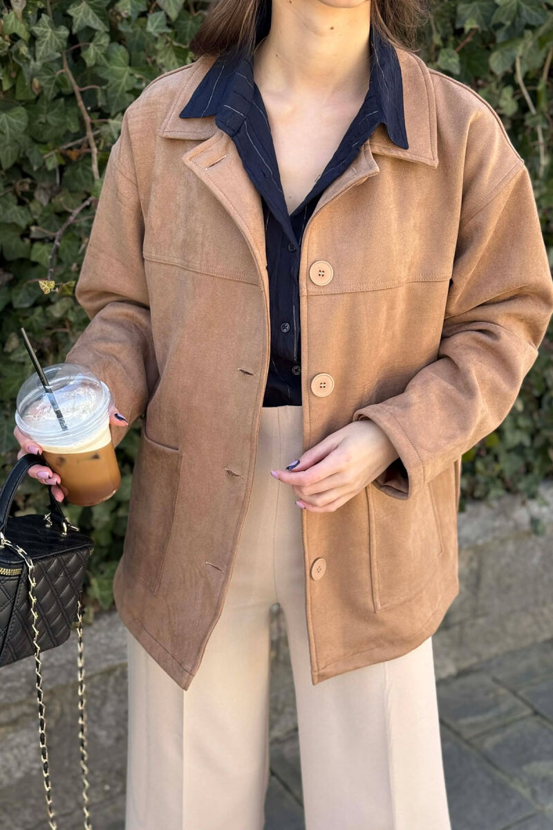 ONE COLOR SIMPLE WOMEN JACKET LIGHT BROWN/KAZB - 11