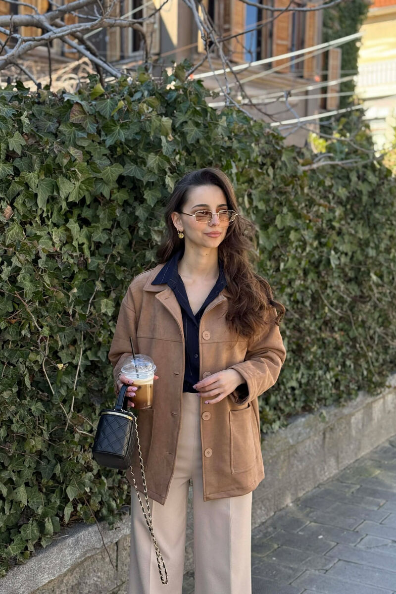 ONE COLOR SIMPLE WOMEN JACKET LIGHT BROWN/KAZB - 12