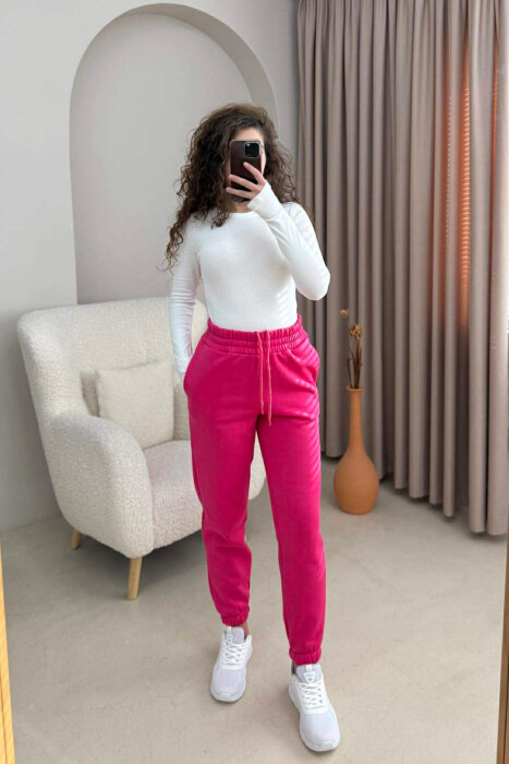 ONE COLOR SIMPLE WOMEN JOGGERS FUCHSIA/CIKLAMI 