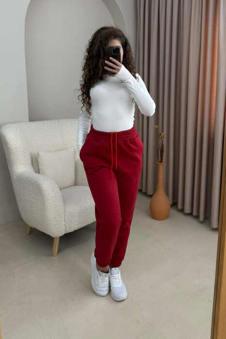 ONE COLOR SIMPLE WOMEN JOGGERS RED/E KUQE - 1
