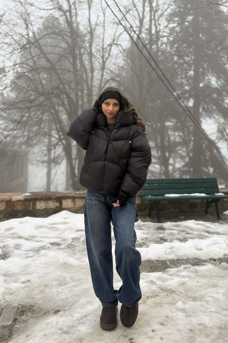 ONE COLOR SIMPLE WOMEN PUFFER JACKET BLACK/ E ZEZE - 5