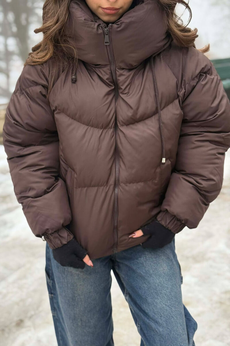 ONE COLOR SIMPLE WOMEN PUFFER JACKET BROWN/KAFE - 2