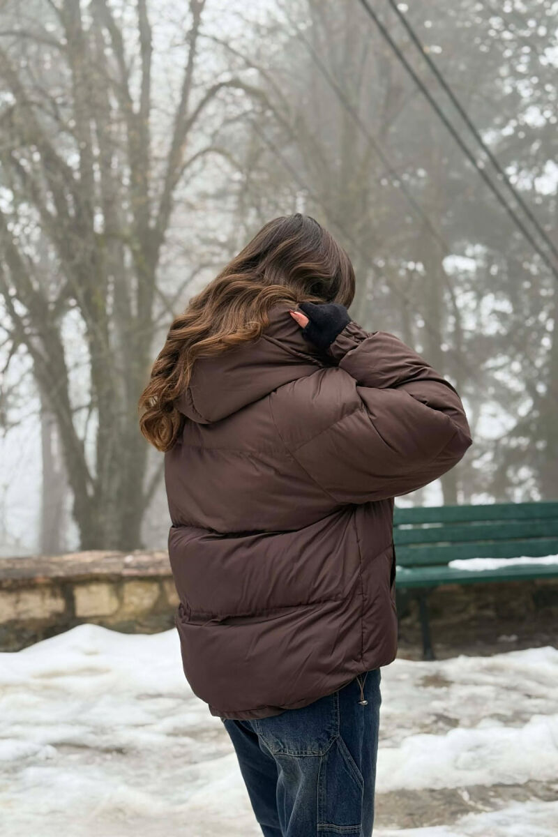 ONE COLOR SIMPLE WOMEN PUFFER JACKET BROWN/KAFE - 4