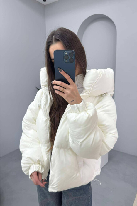 ONE COLOR SIMPLE WOMEN PUFFER JACKET WHITE-E BARDHE - 2