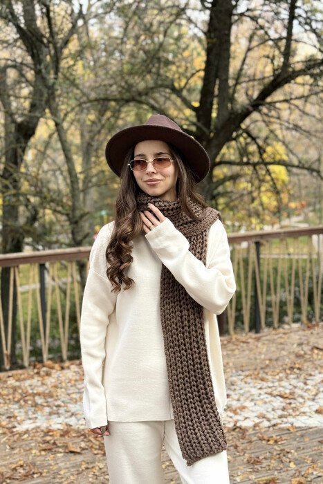 ONE COLOR SIMPLE WOMEN SCARF BROWN/KAFE - KLAUDIO FASHION