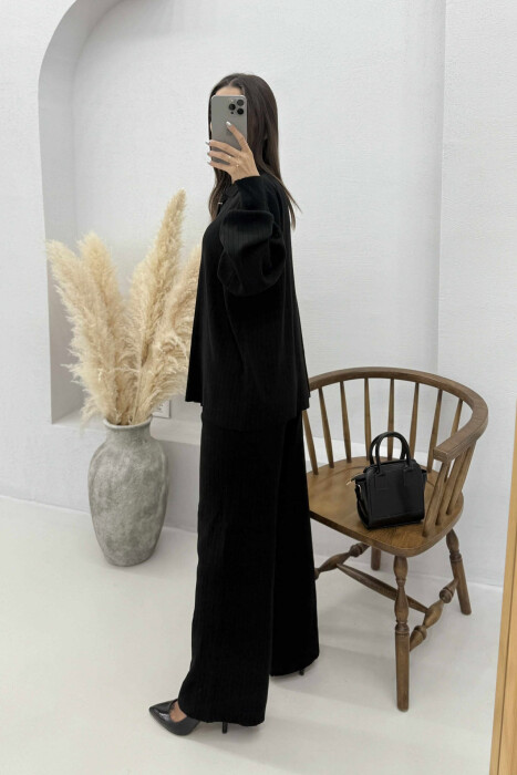 SHIRT+TROUSERS ONE COLOR KNIT WOMEN SET BLACK/ E ZEZE - 4