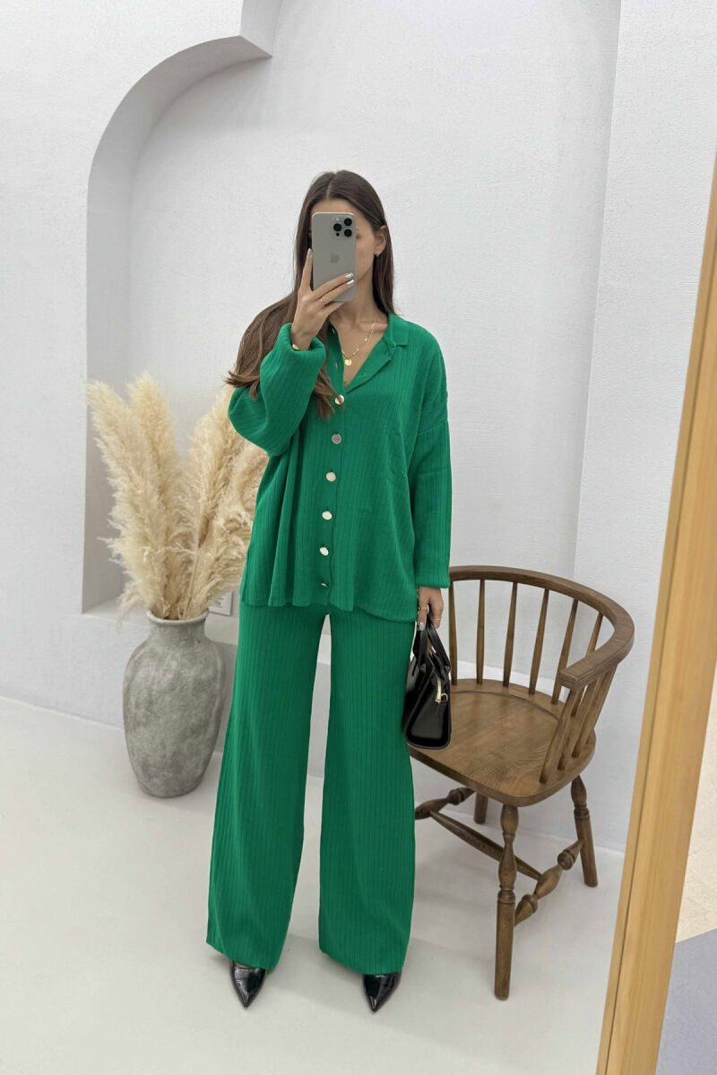 SHIRT+TROUSERS ONE COLOR KNIT WOMEN SET GREEN/JESHILE - 3