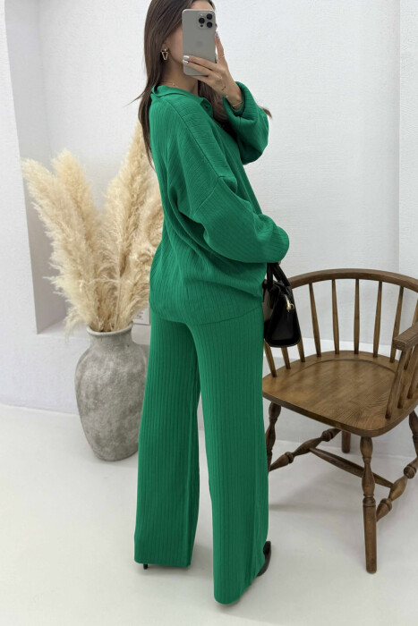 SHIRT+TROUSERS ONE COLOR KNIT WOMEN SET GREEN/JESHILE - 4