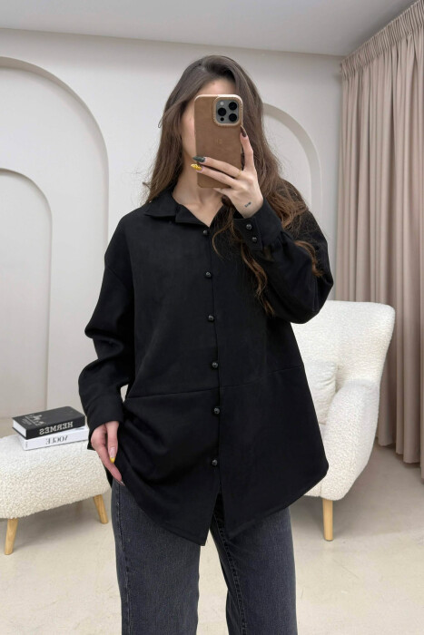 ONE COLOR SIMPLE WOMEN SHIRT BLACK/ E ZEZE - KLAUDIO FASHION