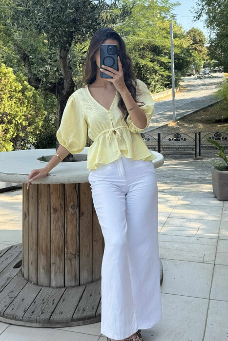 ONE COLOR SIMPLE WOMEN SHIRT YELLOW/E VERDHE 