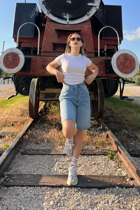 ONE COLOR SIMPLE WOMEN SHORTS BLUE/BLU - 1