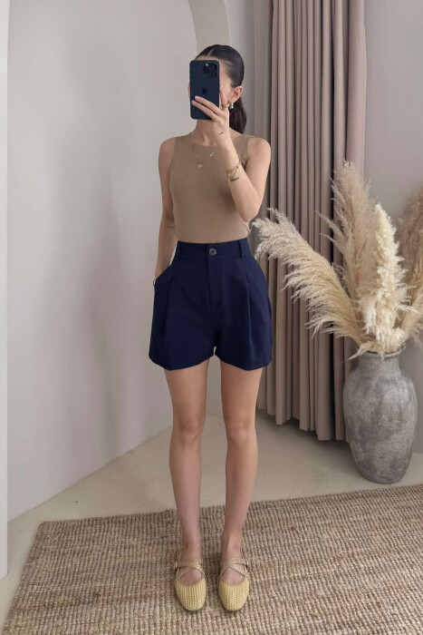 ONE COLOR SIMPLE WOMEN SHORTS DARK BLUE/BEE 