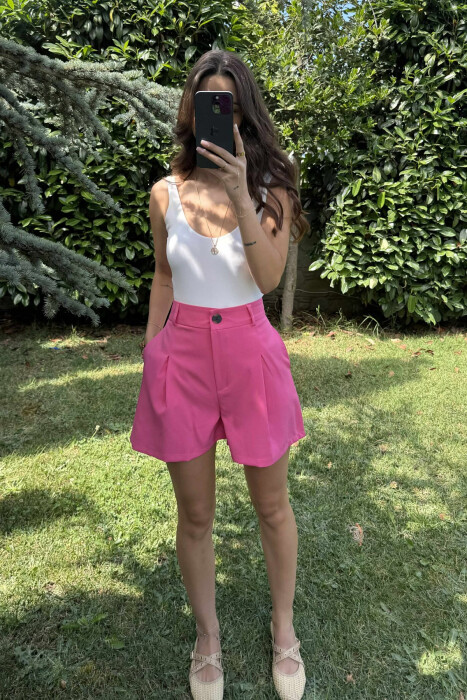ONE COLOR SIMPLE WOMEN SHORTS PINK/ROZE - KLAUDIO FASHION