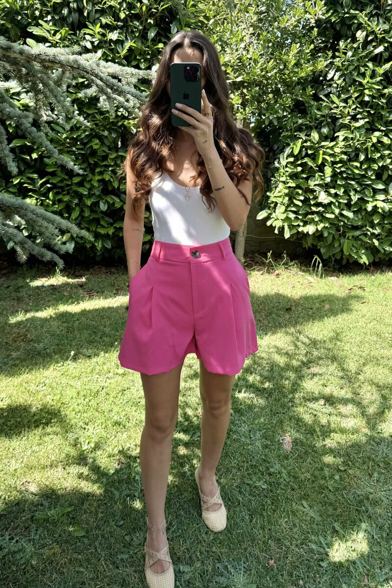ONE COLOR SIMPLE WOMEN SHORTS PINK/ROZE - 3