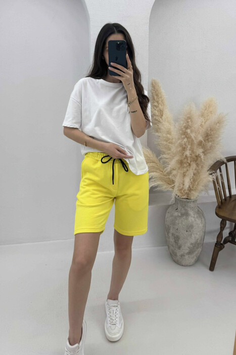 ONE COLOR SIMPLE WOMEN SHORT SWEATPANTS YELLOW/E VERDHE - 