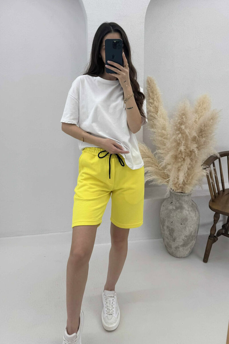 ONE COLOR SIMPLE WOMEN SHORT SWEATPANTS YELLOW/E VERDHE - 1