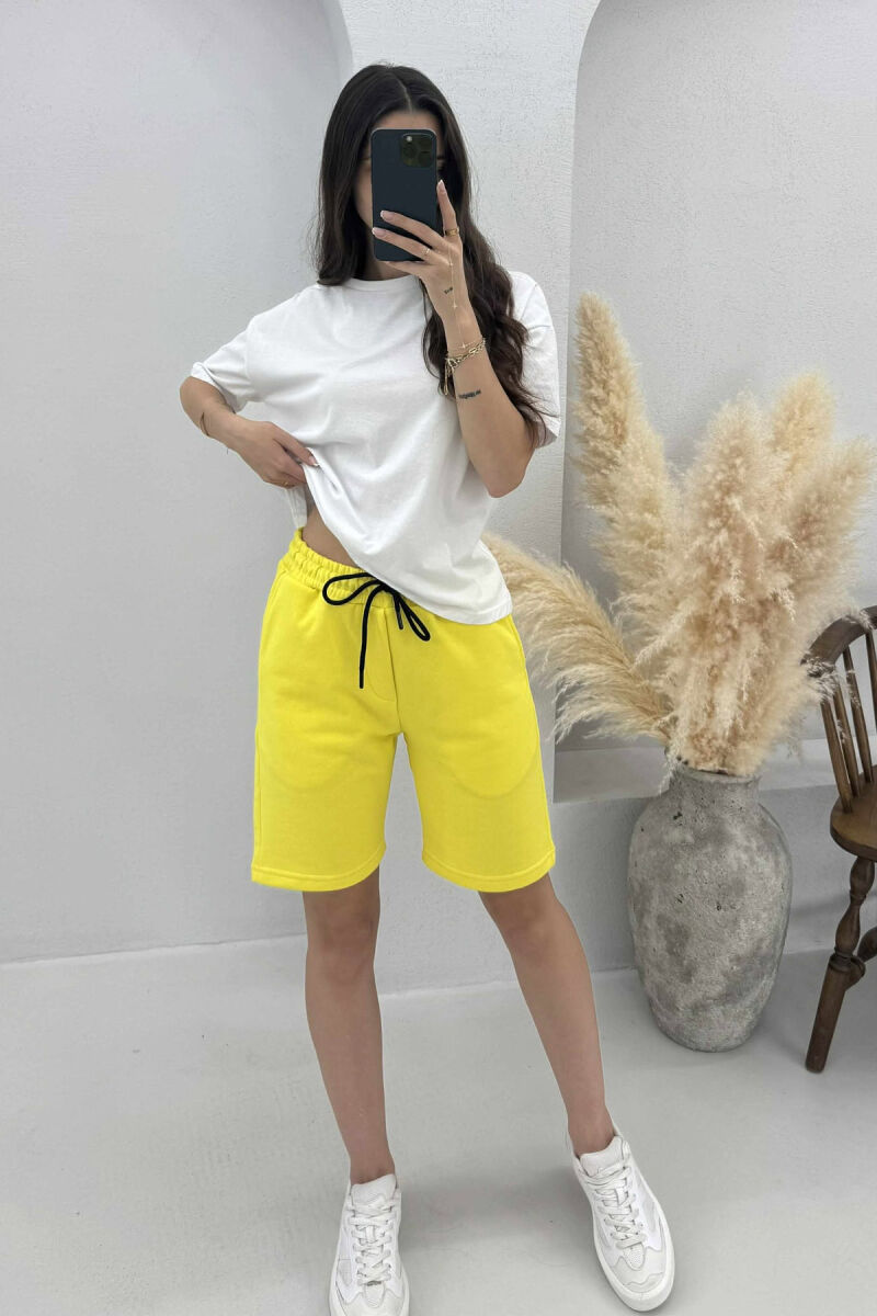 ONE COLOR SIMPLE WOMEN SHORT SWEATPANTS YELLOW/E VERDHE - 2
