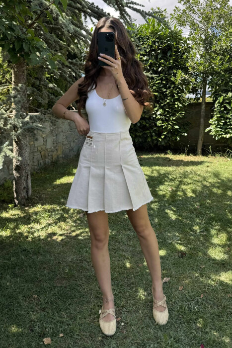 ONE COLOR SIMPLE WOMEN SKIRT CREAM/KREM - 2