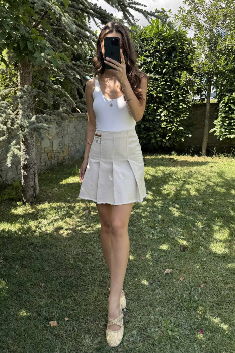 ONE COLOR SIMPLE WOMEN SKIRT CREAM/KREM - 3