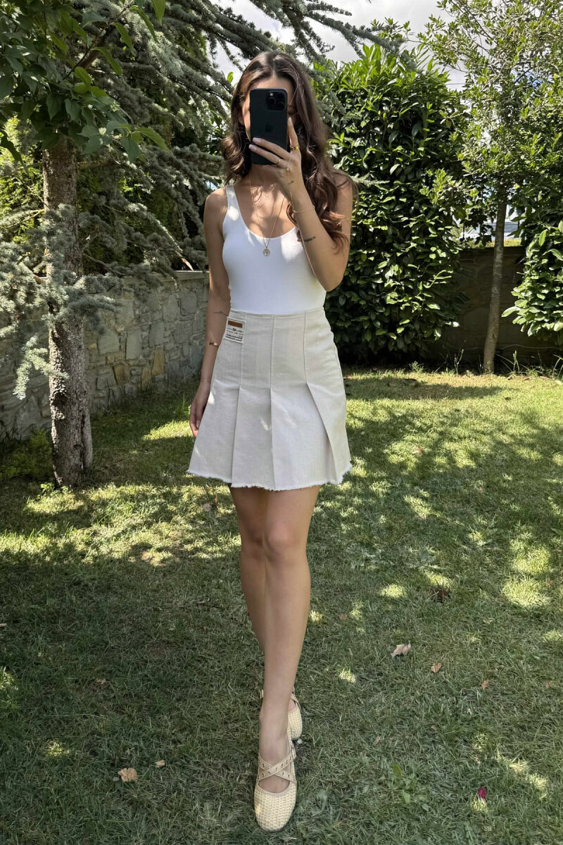 ONE COLOR SIMPLE WOMEN SKIRT CREAM/KREM - 3