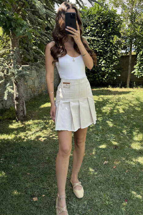 ONE COLOR SIMPLE WOMEN SKIRT CREAM/KREM - 4