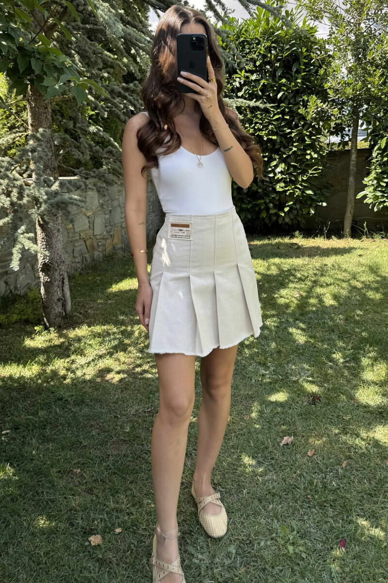 ONE COLOR SIMPLE WOMEN SKIRT CREAM/KREM - 4