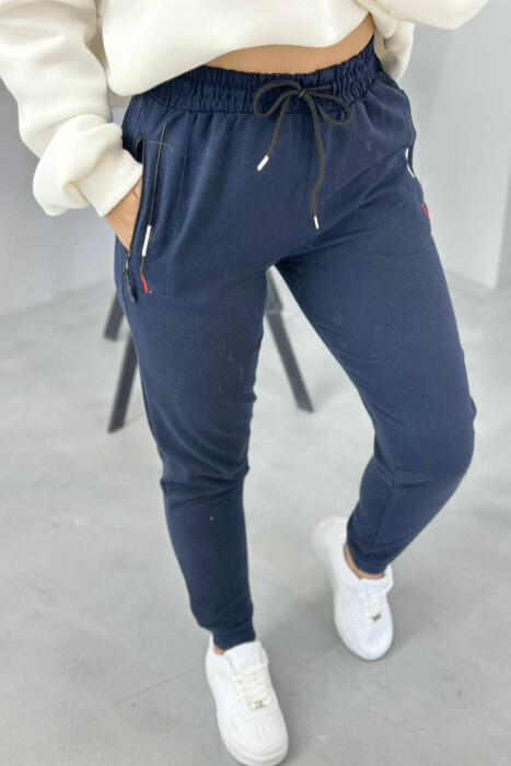 ONE COLOR SIMPLE WOMEN SWEATPANTS DARK BLUE/BEE - 2