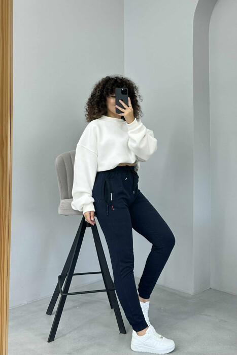 ONE COLOR SIMPLE WOMEN SWEATPANTS DARK BLUE/BEE - 3