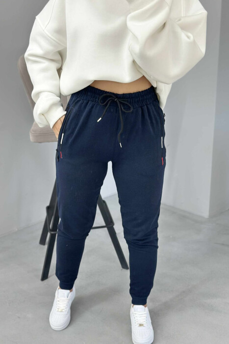 ONE COLOR SIMPLE WOMEN SWEATPANTS DARK BLUE/BEE - 4
