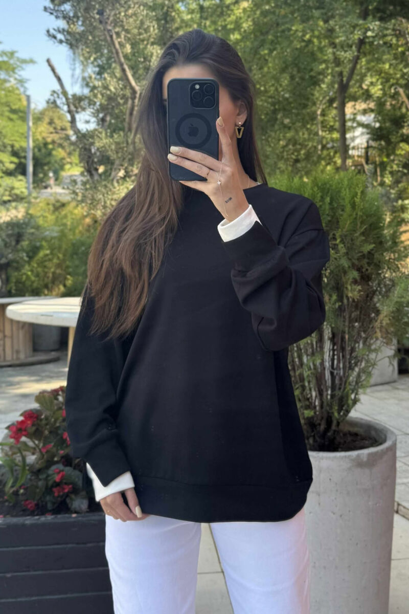 ONE COLOR SIMPLE WOMEN SWEATSHIRT BLACK/ E ZEZE - 2