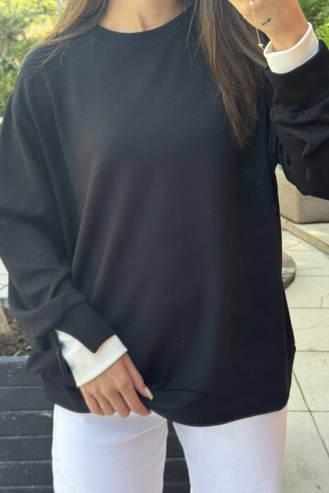 ONE COLOR SIMPLE WOMEN SWEATSHIRT BLACK/ E ZEZE - 3