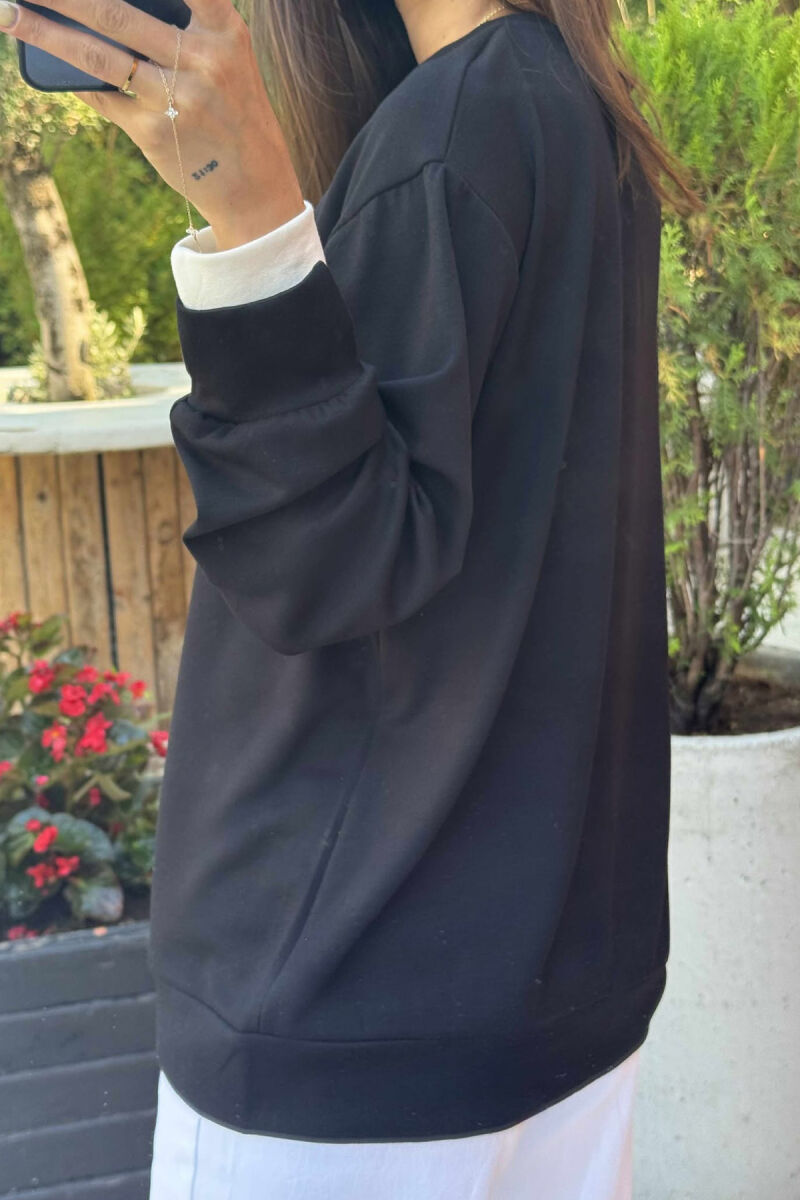 ONE COLOR SIMPLE WOMEN SWEATSHIRT BLACK/ E ZEZE - 4