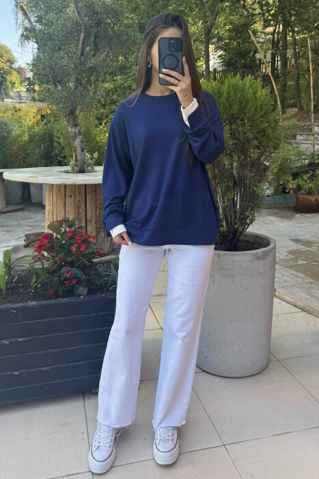 ONE COLOR SIMPLE WOMEN SWEATSHIRT BLUE/BLU 