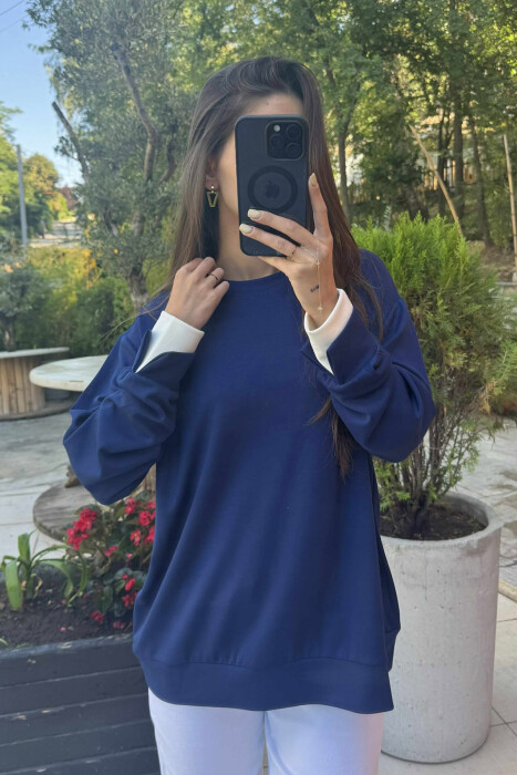 ONE COLOR SIMPLE WOMEN SWEATSHIRT BLUE/BLU - 2