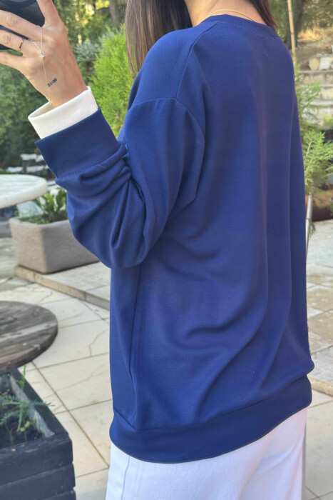 ONE COLOR SIMPLE WOMEN SWEATSHIRT BLUE/BLU - 4