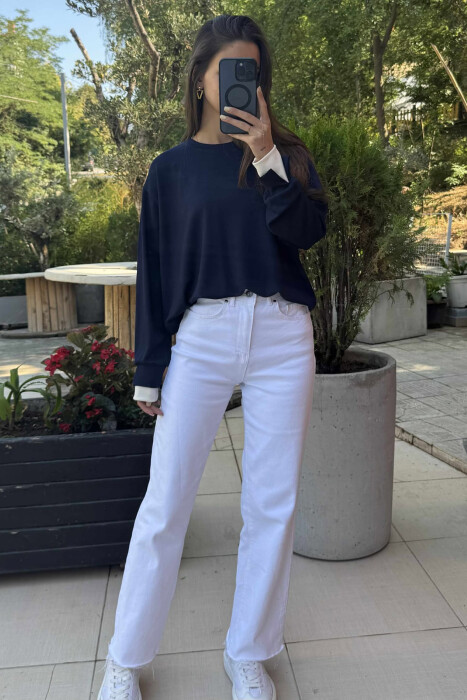 ONE COLOR SIMPLE WOMEN SWEATSHIRT BLUE/BLU - 5