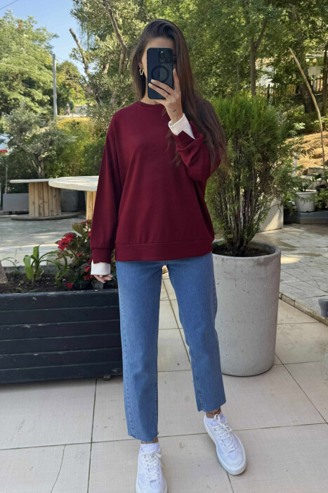 ONE COLOR SIMPLE WOMEN SWEATSHIRT BURGUNDY/VISHNJE 