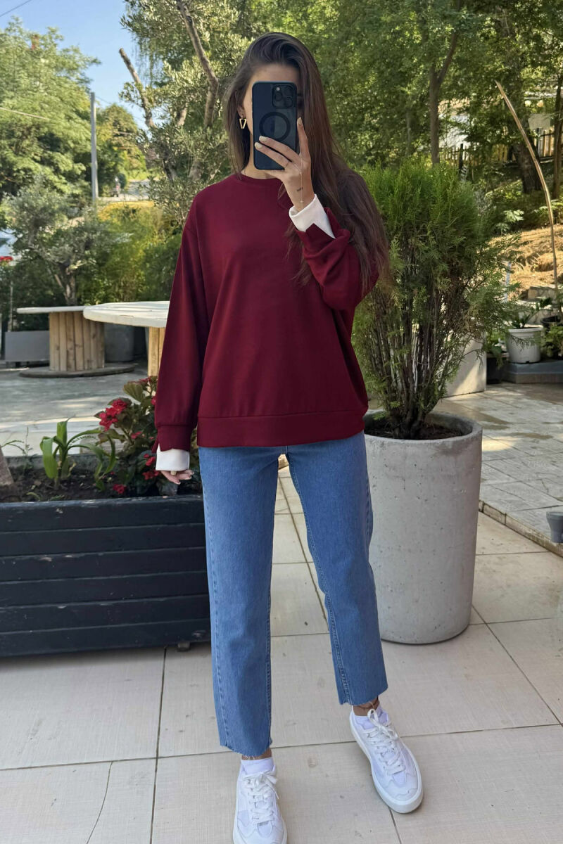 ONE COLOR SIMPLE WOMEN SWEATSHIRT BURGUNDY/VISHNJE - 1