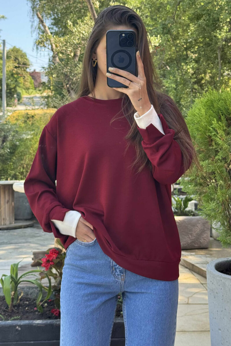 ONE COLOR SIMPLE WOMEN SWEATSHIRT BURGUNDY/VISHNJE - 2