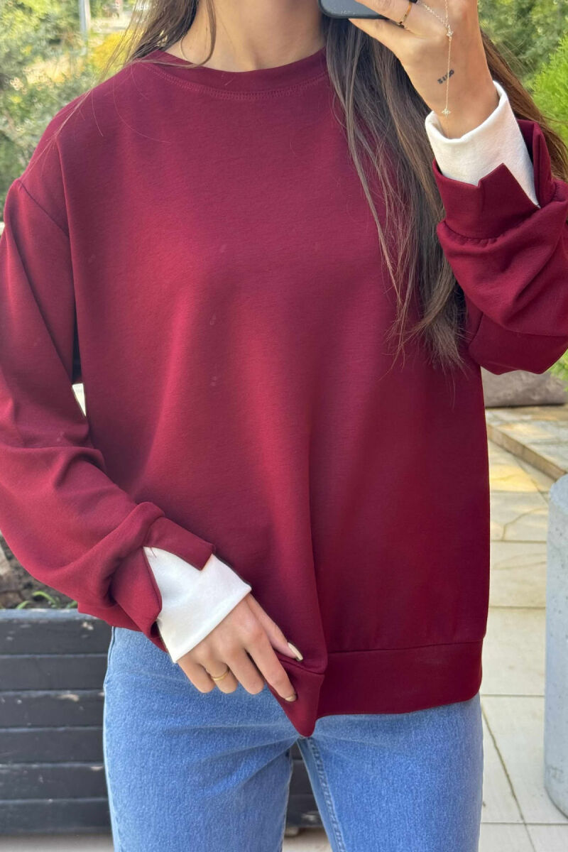 ONE COLOR SIMPLE WOMEN SWEATSHIRT BURGUNDY/VISHNJE - 3