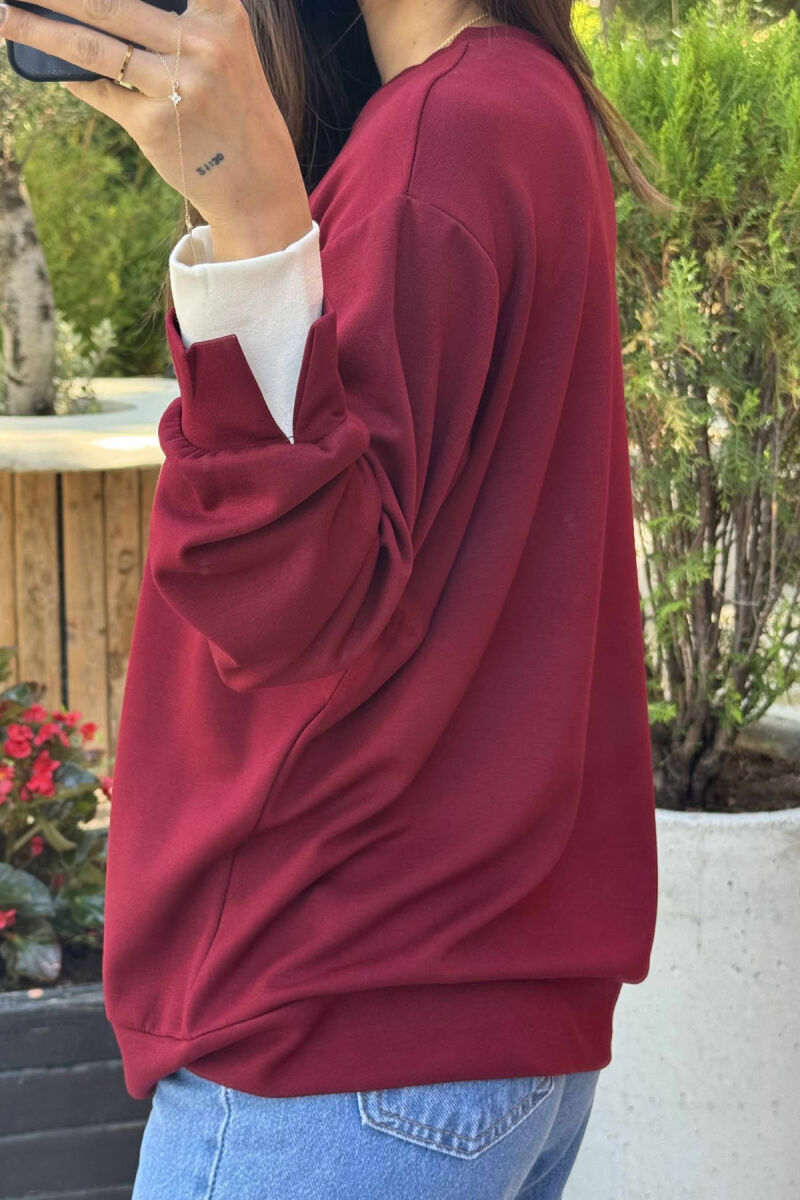 ONE COLOR SIMPLE WOMEN SWEATSHIRT BURGUNDY/VISHNJE - 4
