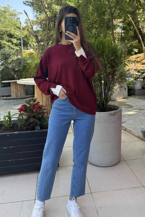 ONE COLOR SIMPLE WOMEN SWEATSHIRT BURGUNDY/VISHNJE - 5
