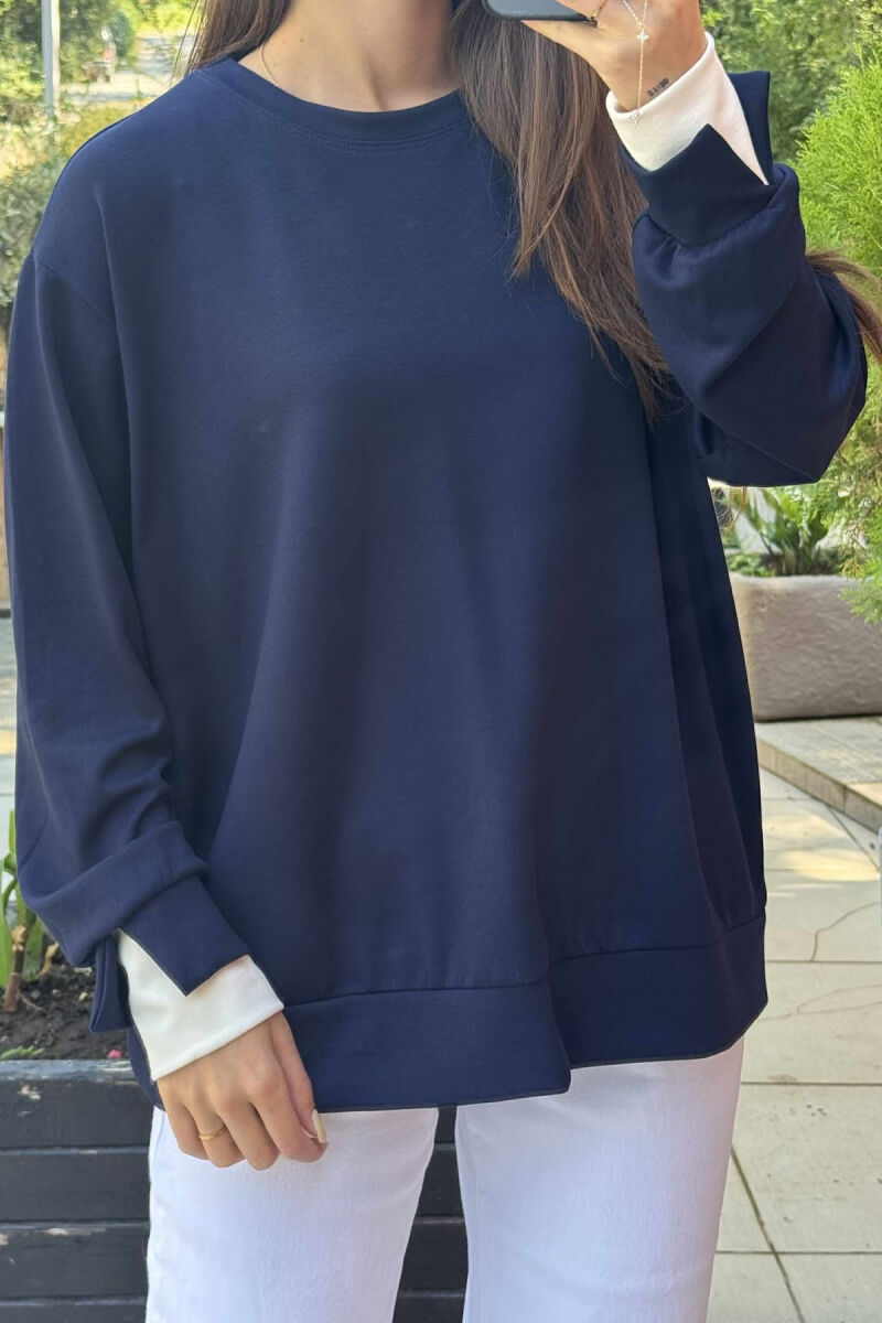 ONE COLOR SIMPLE WOMEN SWEATSHIRT DARK BLUE/BEE - 2