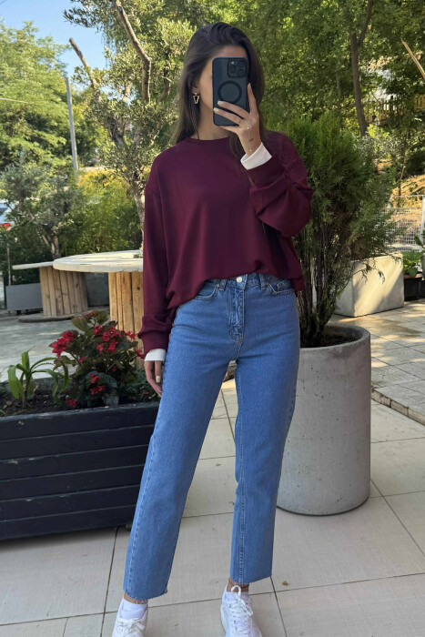 ONE COLOR SIMPLE WOMEN SWEATSHIRT DARK BURGUNDY/VISHNJE E ERRET 