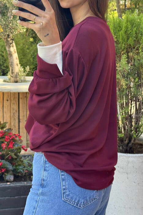 ONE COLOR SIMPLE WOMEN SWEATSHIRT DARK BURGUNDY/VISHNJE E ERRET - 3