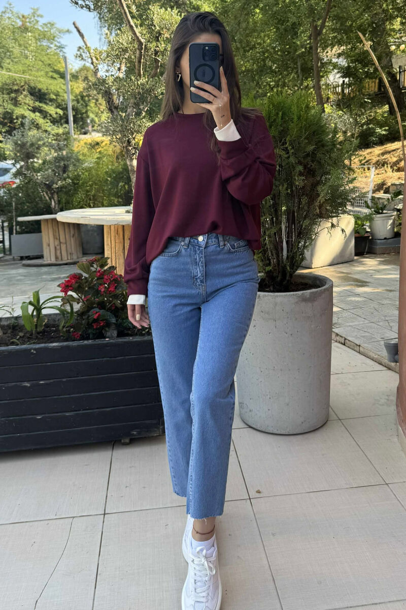 ONE COLOR SIMPLE WOMEN SWEATSHIRT DARK BURGUNDY/VISHNJE E ERRET - 4