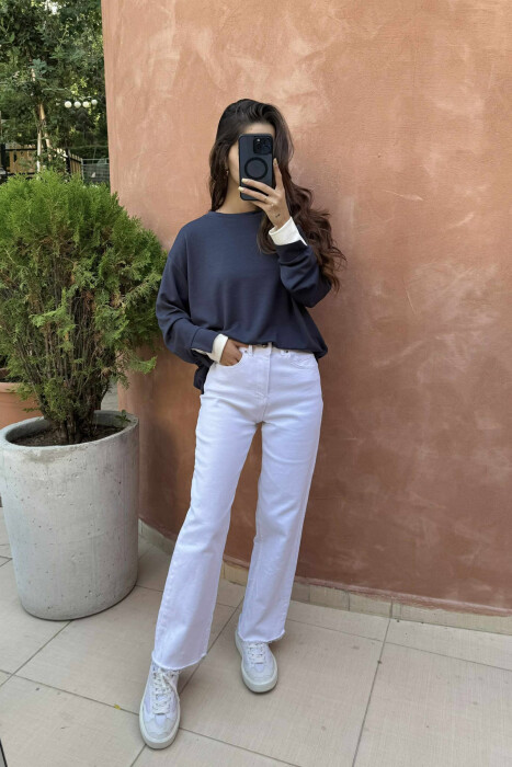 ONE COLOR SIMPLE WOMEN SWEATSHIRT DARK GREY/GEE 