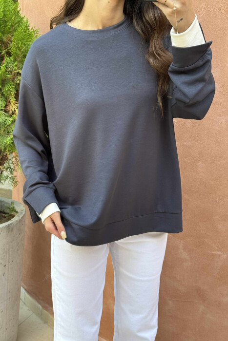 ONE COLOR SIMPLE WOMEN SWEATSHIRT DARK GREY/GEE - 3